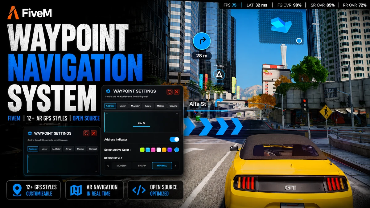 Waypoint Navigation System FiveM | 12+ AR GPS Styles | Open Source